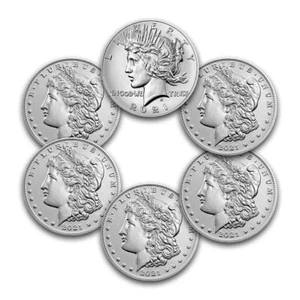6 Coin Full Set of 2021 Morgan CC S P D O & Peace Silver Dollar Commemoratives - Picture 1 of 2