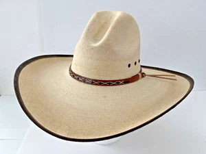 Ivory 5" Brim W/Trim Gus Fine Weave Palm Leaf Cowboy Hat Texas Hat Co Size 7 - Picture 1 of 7