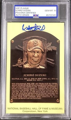 Ichiro Suzuki Signed Gold HOF Plaque Postcard Yellow Autograph PSA/DNA Gem 10 #2 - Image 1 of 3