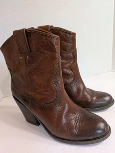 Lucky Brand Size 6 Elena Genuine Leather Pull On Ankle Cowgirl Boots, Dark Brown - Picture 1 of 7