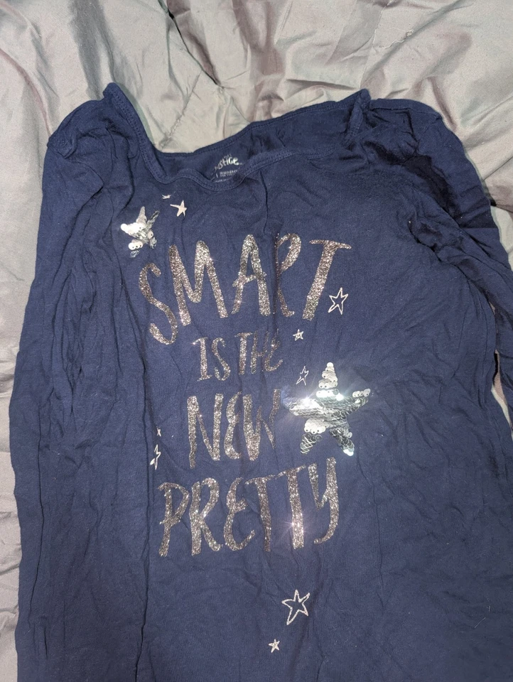 JUSTICE girls Smart Is The New Pretty Dark Navy Long Sleeve Top 18 Plus - Изображение 1 из 1