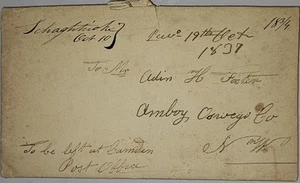 1837 Stempelloser Faltbrief Schaghticoke NY nach Camden NY | Seltenes 183/4¢ Manuskript - Bild 1 von 4