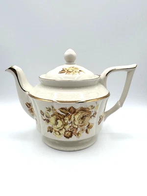 Vintage Arthur Wood Ceramic Teapot Floral Brown Yellow Gold Trim 5851 England - Image 1 of 4
