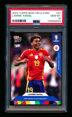 2023-24 TOPPS NOW UEFA EURO #67 LAMINE YAMAL RC MOST ASSISTS ROOKIE PSA 10 GEM! - Image 1 of 2