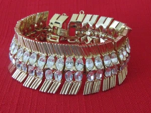 BEST Vintage CROWN TRIFARI Gold-tone WIDE Rhinestone BRACELET Signed - Picture 1 of 8