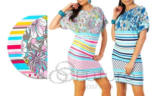 Party Dress Multi Patterns Tunic Style Boat Neck Batwing Size 8 -12 5044 - Picture 1 of 5