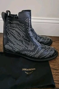 Zadig & Voltaire Laureen Pebbled Leather Studded Ankle Boots Black , Sz 39, NEW! - Picture 1 of 4