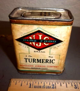 Vintage NJC Turmeric 2 oz spice tin paper label, great colors & graphics - Picture 1 of 4