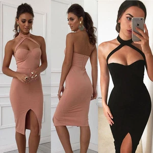 Dama Sexy Halter Bodycon Sin Mangas Frente Abierto Cóctel Fiesta Club Ropa 8-14 Lo último - Imagen 1 de 23