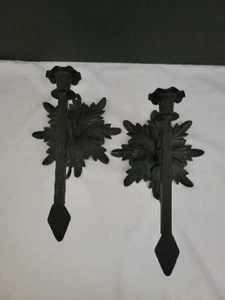 Pair of Black Cast Iron Wall Candlestick Sconces - Picture 1 of 8