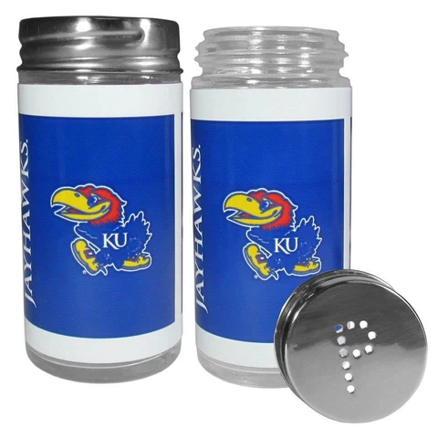 Kansas Jayhawks Glass Salt and Pepper Shakers [NEW] NCAA Cook Tailgate Kitchen Cover