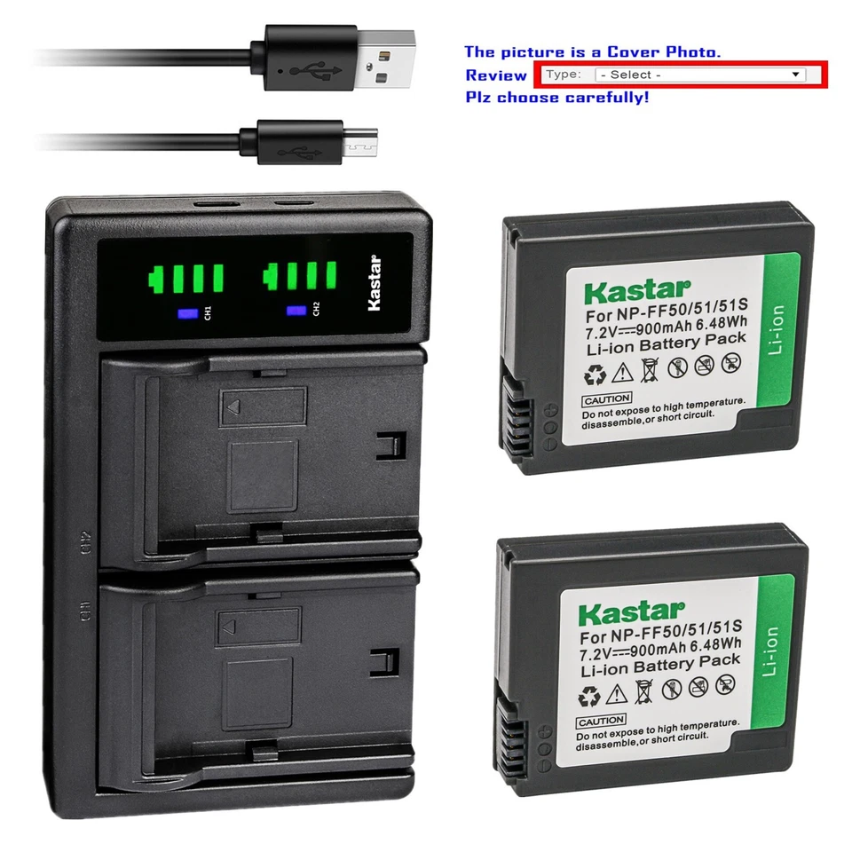 Cargador de batería Kastar LTD2 para batería Sony NP-FF50, NP-FF51, NP-FF51S, NP-FF70 Foto 1 de 4