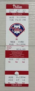 Boleto Curt Schilling 500th Strikeout como nuevo 8-9-94 Phillies Mets CG Win - Imagen 1 de 2