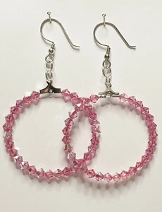 Pendientes criollos con cristales de Swarovski rosa AB 925 plata hecha a mano - Imagen 1 de 17