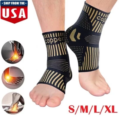 Copper Ankle Support Brace Stabilizer Compression Sleeve Socks Foot Pain Relief