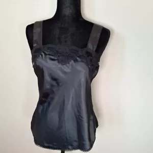 Camisola De Colección Años 80/90 Negra Satén Encaje Correa Ancha Mujer Talla 36 Med Gótico Grunge - Imagen 1 de 8