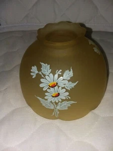 Vintage glass globe yellow flower floral hand painted shade heavy - Picture 1 of 5