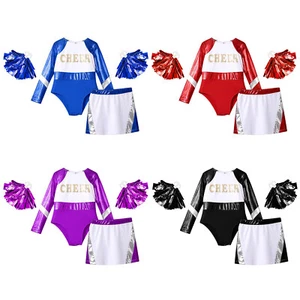 Girls Dance Leotard Long Sleeve Cheerleading Outfits Patchwork Uniform Stage - Picture 1 of 63