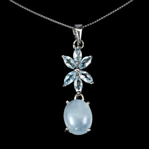 Oval Aquamarine 10x8mm Blue Topaz Gemstone 925 Sterling Silver Jewelry Necklace