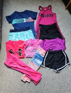 LOT OF 10 NIKE Under Armour Adidas Athletic Shorts Skorts Shirts Little Girls 5 - Picture 1 of 14