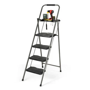 Escalera de acero portátil de 4 pasos 330 libras taburete plegable antideslizante con plataforma de herramientas - Imagen 1 de 6