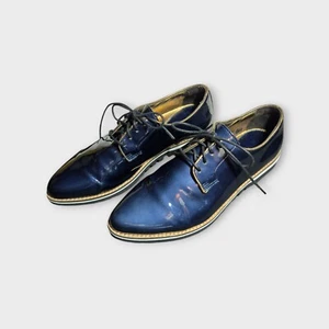 Johnston & Murphy Patent Leather Shoes Womens 8M Blue Lace Up Oxford Pointy Toe - Picture 1 of 8