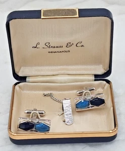 Juego de gemelos y broches de corbata vintage L. Strauss & Co. Indianapolis Indiana - Imagen 1 de 3