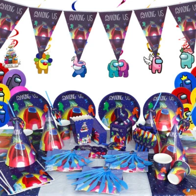 Amoung Us Birthday Party Decor Blowout Flag Tableware Banner Cup Party supplies