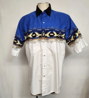 Camisa de Vaquero Azteca Plains Western Wear Perla A Presión Manga Corta Bolsillo Frontal L Foto 1 de 4