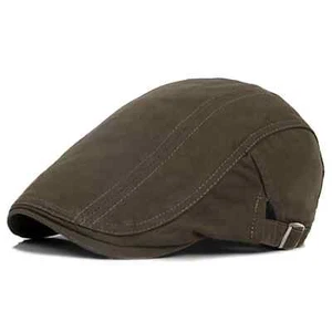 Brown Newsboy Drivers Cap Beret Hat Men Women Flat Caps Cotton Plain Outdoors - Picture 1 of 4
