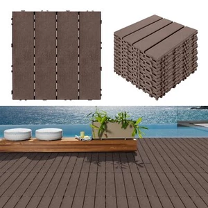 9 Pcs Plastic Interlocking Deck Tiles 12" x 12" Waterproof Patio Decking Tile... - Picture 1 of 7
