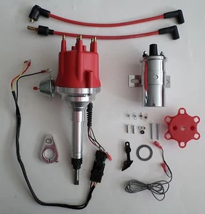 Small Cap CHEVY INLINE 6 Cylinder 194-235 Red HEI Distributor + Chrome 45K Coil  - Foto 1 di 4