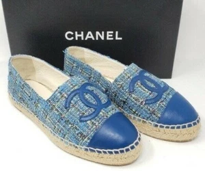 C H A N E L IKONISCHE SELTENE BLAUE GRÜNE TWEED LOGO ESPADRILLES 36 41 42 I LOVE SCHUHE - Bild 1 von 9