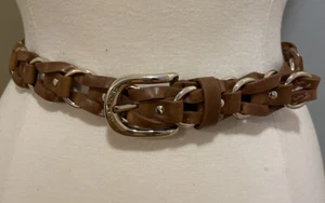 Michael Kors brauner Kunstledergürtel Größe Medium / Large 40" polierter Goldrand - Bild 1 von 4