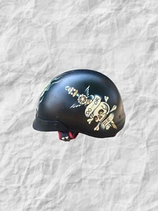 Ed Hardy Nomad Motorcycle Helmet Death Or Glory Black Skull Flames Size M - Picture 1 of 4