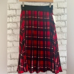 NEW!!! Plaid accordion-pleated MIDI skirt Black and Red Lularoe Jill Size XS - Picture 1 of 9