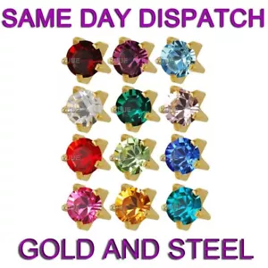 STUDEX PLUS BIRTHSTONES GOLD PLATED STAINLESS STEEL CLAW SET EAR STUD EARRINGS - Picture 1 of 13