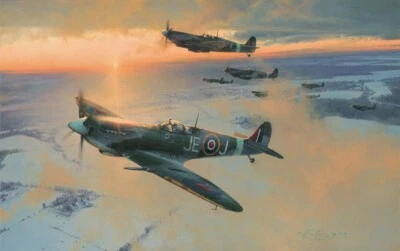 MIDWINTER DAWN by Robert Taylor signed by Johnnie Johnson & WW2 Spitfire Pilots - Image 1 of 2