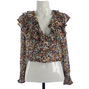 Zara Ruffle Floral Blouse Crop Chiffon Low Back With Ties Boho Size XS - Picture 1 of 13