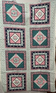 Vtg Pink Flowers, Ivy & Hearts Pillow Quilt 8 Squares Panel 1991 Fab TRADITIONS - Picture 1 of 4
