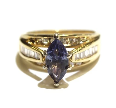 14k yellow gold .56ct VS1 H diamond lab created alexandrite gemstone ring 6.2g 6 - Image 1 of 4