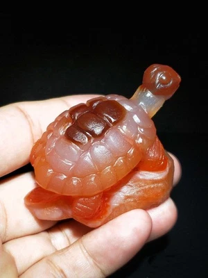 CERTIFIED 106g 100% NATURAL BRAZILIAN RED AGATE HAND CARVED TORTOISE FIGURINES - Image 1 of 4