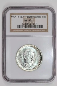 1951-D BOOKER T WASHINGTON COMMEMORATIVE HALF DOLLAR NGC MS65 - Picture 1 of 2