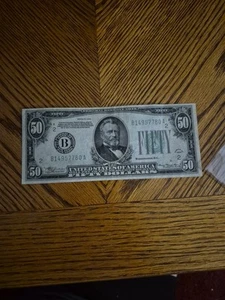 1934 US $50 Dollar Bill - Federal Reserve Note Currency. B Block. Nice Bill - Picture 1 of 5