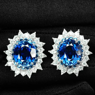 Orecchini classici in argento sterling 925 con zaffiro blu reale 17,20... - Immagine 1 di 4