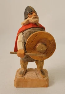 Vikingo noruego vintage tallado a mano de madera con espada y escudo - Imagen 1 de 12
