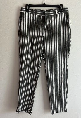 Banana Republic Avery Ankle Pants Womens Sz 2 Gray White Stripe Linen Cotton NEW - Image 1 of 4