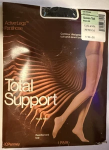 JCPENNEY Total Support Active Legs Pantyhose  Queen TALL TBLACK 89 NUDE HEEL - Picture 1 of 4