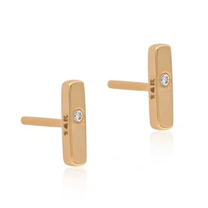 Aretes mini barra de oro de 14K con diamante de 8 mm creado en laboratorio - estilo minimalista - Imagen 1 de 8