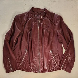 Women's Black Rivet Faux Leather Burgundy Motto/Bomber Jacket 1X - Picture 1 of 6